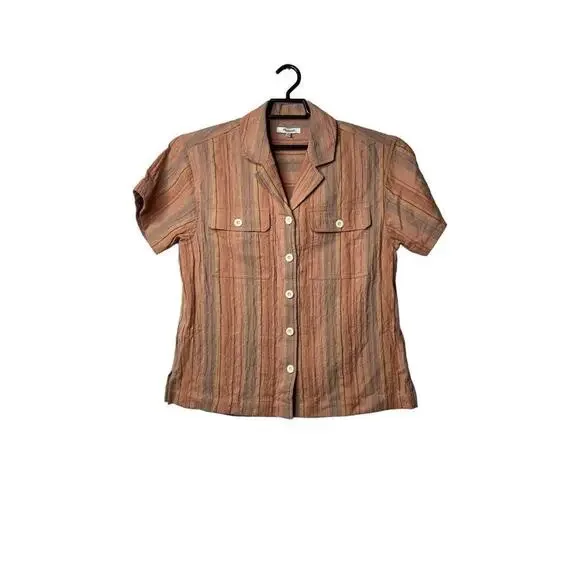 Madewell‎ Women Oversized Stripe Cotton Linen Camp Shirt Small New - Picture 2 of 12